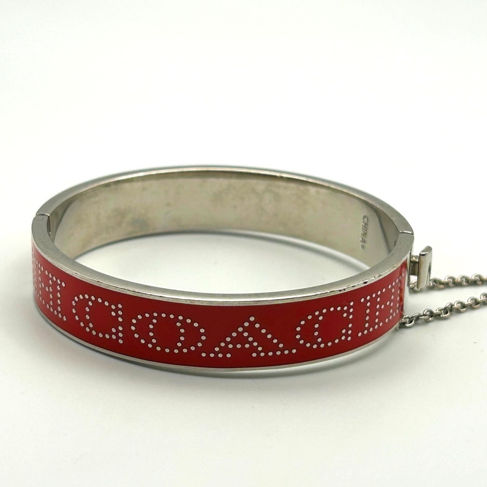 Vintage Coach Red Enamel Logo Bangle Bracelet – Hinged with Safety Chain 7” - Picture 5 of 13
